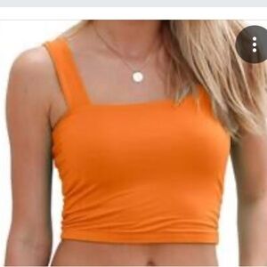 Square Neck Cropped Tank Top in Bright Orange